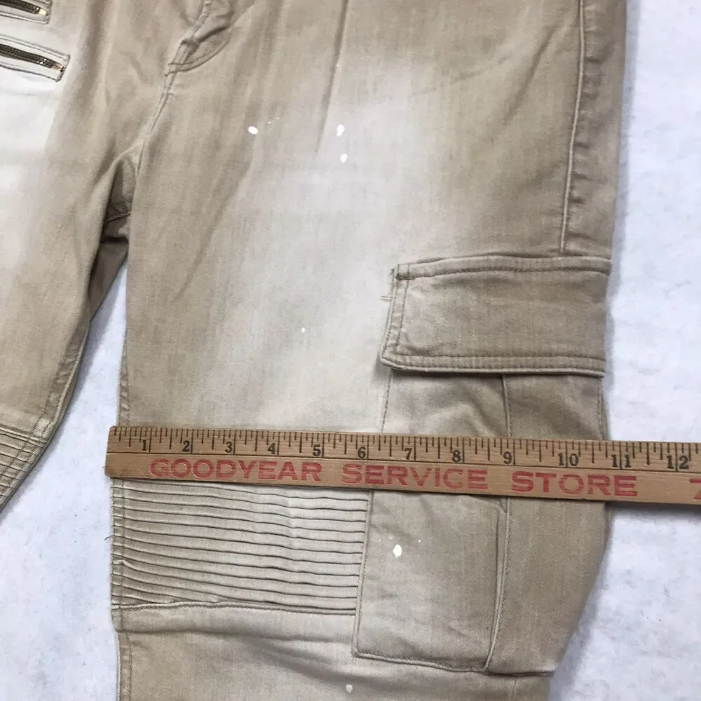 GUESS Jeans Men 36x32 Tan Moto Cargo Slim Taper Distressed Skater Biker